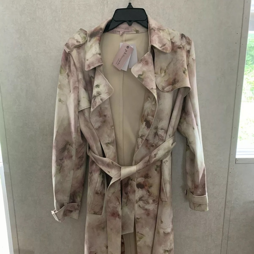 Philosophy faux suede trench coat size Small